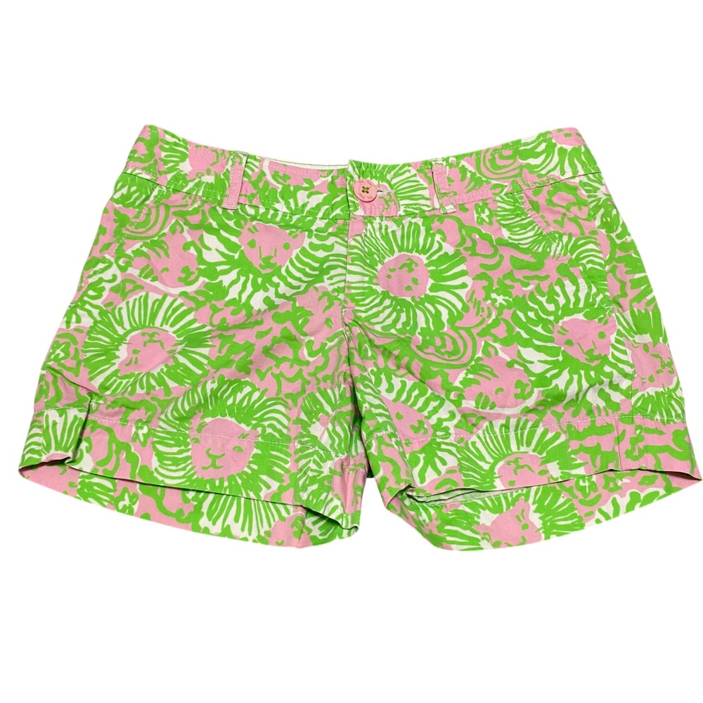 Lilly Pulitzer Callahan Shorts Size 2 Pink Green Hear Me Roar Lion Print Cotton